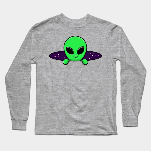 Space alien coming out of hole design Long Sleeve T-Shirt by kuallidesigns